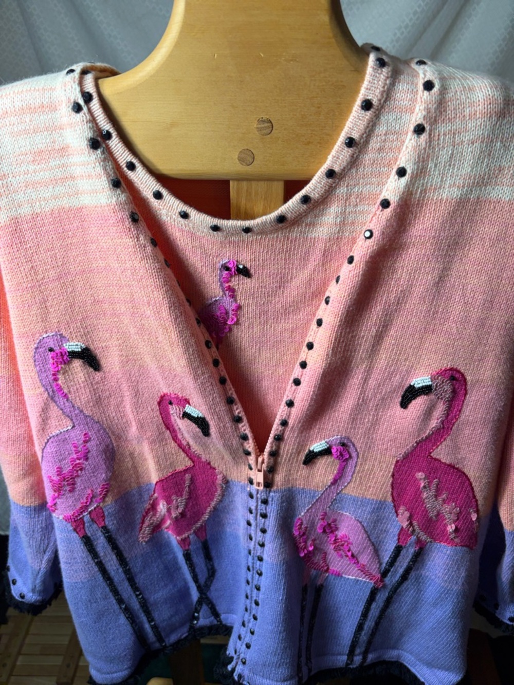 Pink & Purple Flamingo Embroidered Sweater Cardigan Storybook Knits
